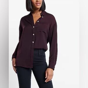 Express Satin One Pocket Pearl Button Boyfriend Portofino Shirt